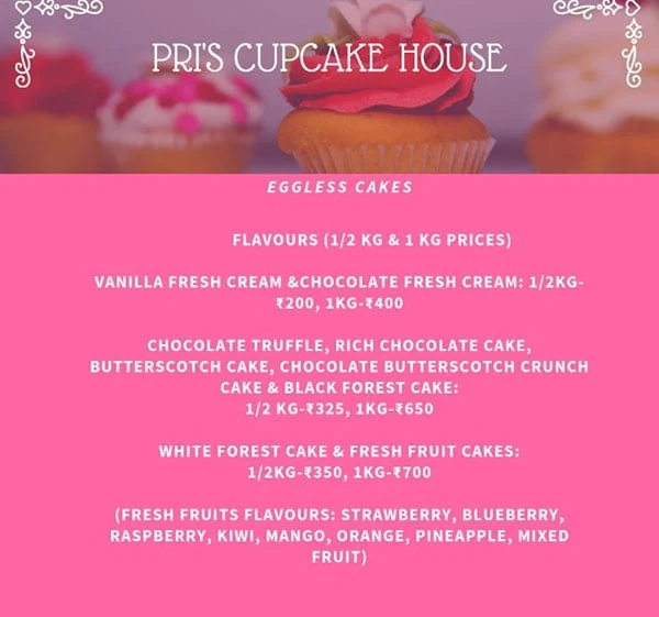 Cupcakery & More menu 