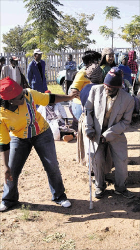 UP THE BOYS: Johannes Mathole does the diski dance in Seshego to wish Bafana Bafana good luck in their world Cup campaign. Pic. Moyahabo Mabeba. 06/06/2010. © Sowetan.