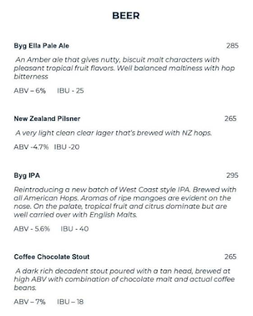 Byg Brewski Brewing Company menu 