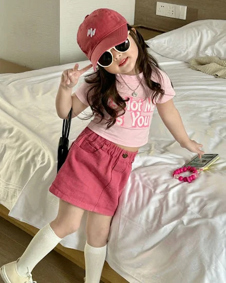 Summer Children Girls Short Sleeved Suit Girls Pink T-shi... - 1