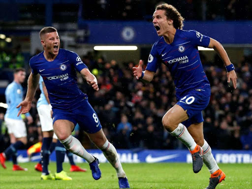 David Luiz celebrates Chelsea's second goal against City at Stamford Bridge. AGENCY