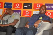 Hlompho Kekana  and Pitso Mosimane of Mamelodi Sundowns during the Kaizer Chiefs and Mamelodi Sundowns press conference at Medshield Offices on January 24, 2018 in Johannesburg.