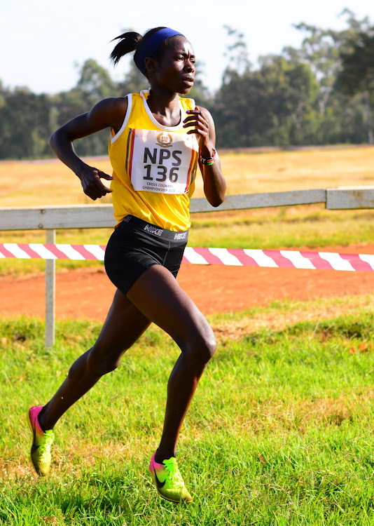 Margaret Chelimo during the National Police Cross Country Championships at Ngong Racecourse on January 26