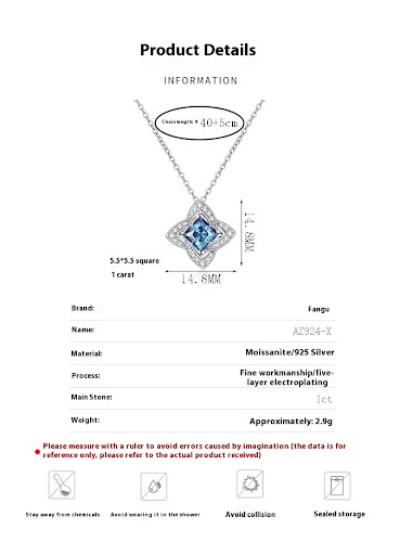 Title 2, 925 Sterling Silver Royal Blue Moissanite Neckl...