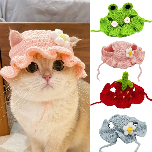 Autumn Winter Cat Hat Elastic Cute Refined Pet Hat Puppy Kittens Knitted Hat Party Photo Shoot Props Decoration Cat Acce