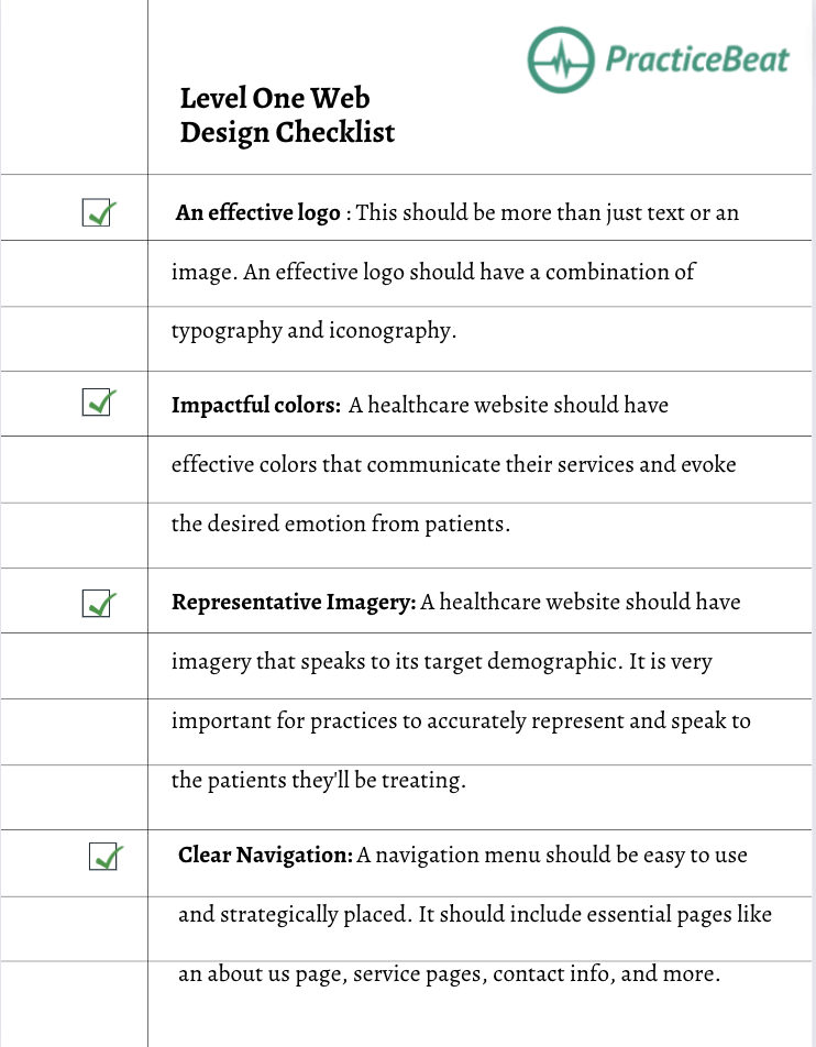 Level One Web Design Checklist