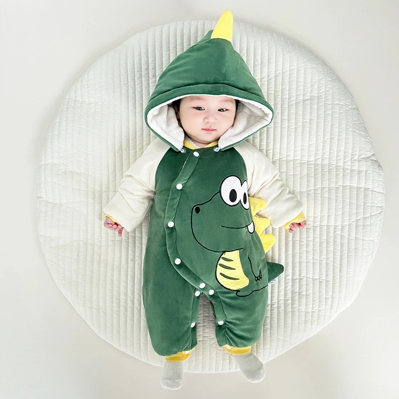 Barboteuse d'hiver en coton doublée polaire pour bébé, chaude et épaisse, combinaison idéale pour garder votre enfant bien au chaud.