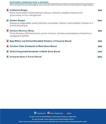 The Brasserie (Hilton Mumbai International Airport) menu 