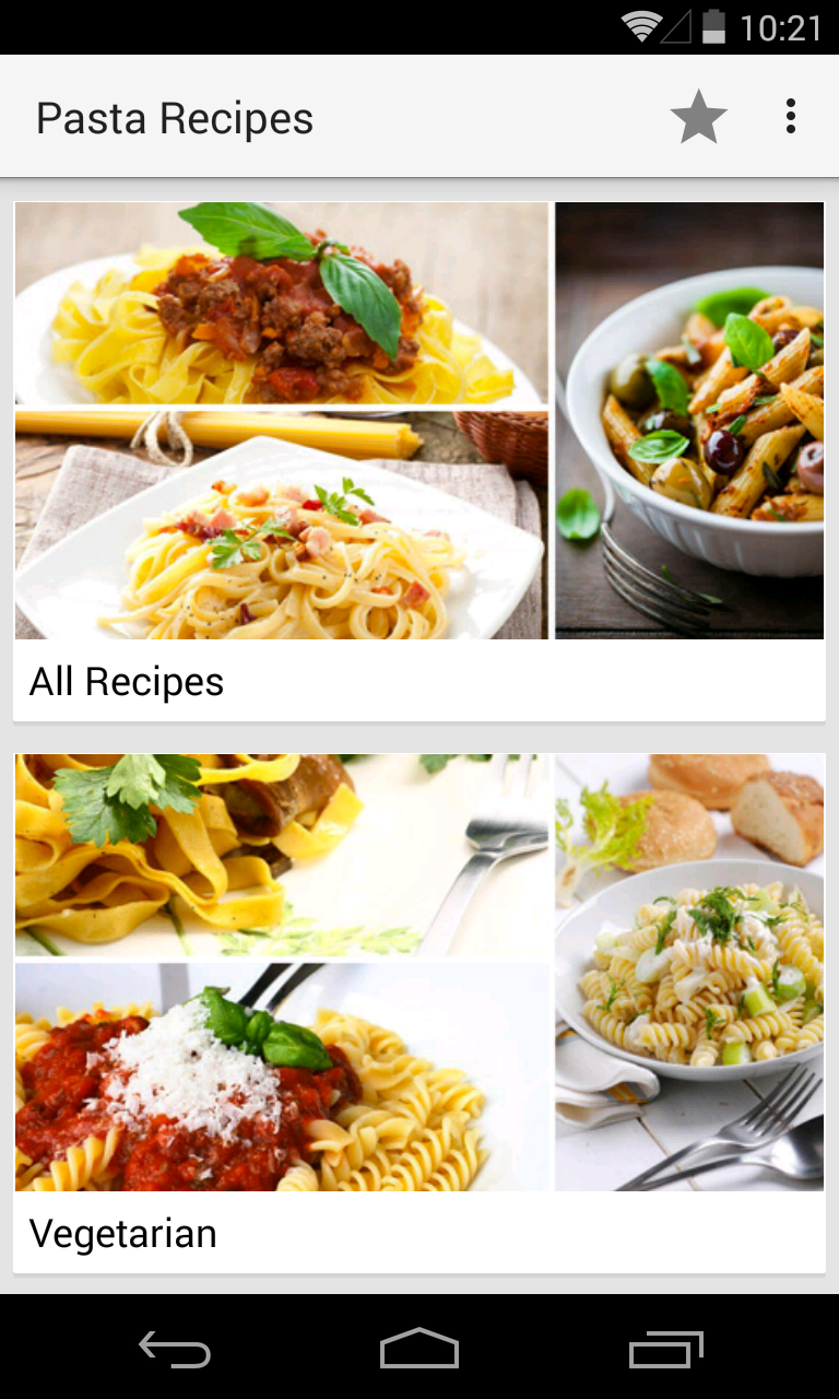 Pasta Recipes Screen 1