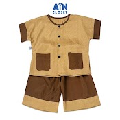 Bộ Quần Áo Bà Ba Lửng Unisex Cho Bé Nâu Cà Phê Gấm Lụa - Aicdbtmeb3Iv - Ain Closet