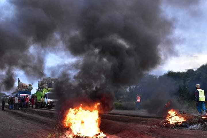 Residents of Rombo set fires along the Illasit-Taveta road on Friday, May 3,2024.