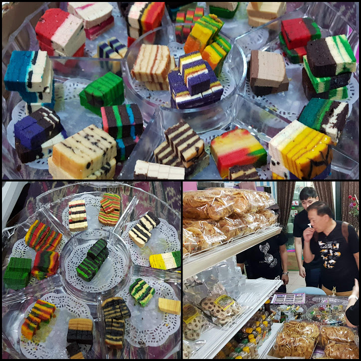 In a typical Kek Lapis shop in Kuching, there are colourful Kek Lapis for customers to sample before buying