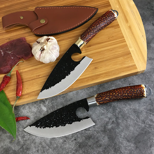 Title 6, Forged Hammer Pattern Deerhorn Handle Ring Smal...