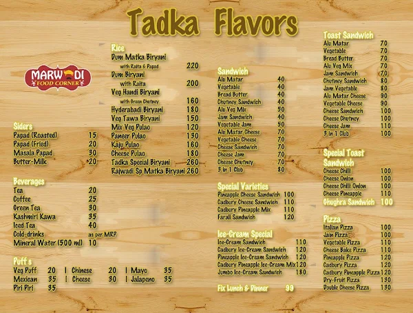 Tadka Flavors menu 