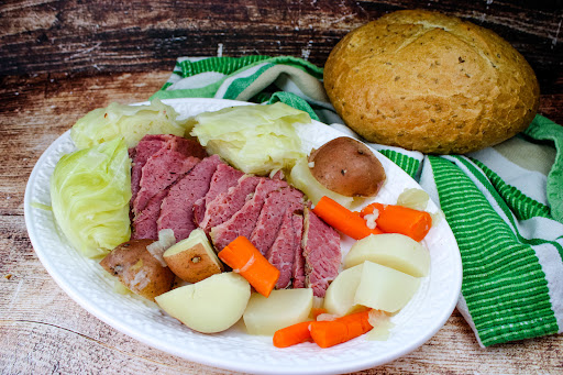 boiled corned beef and cabbage dinner