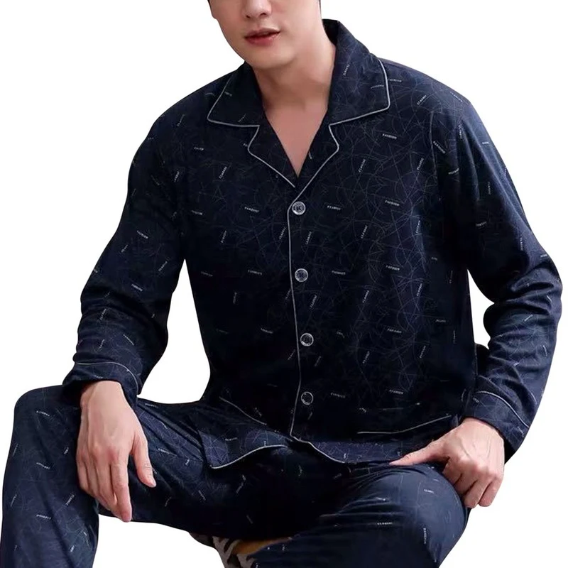 Pyjama en coton pour homme Manches longues à carreaux Décontracté Grande taille Ensemble de vêtements pour la maison Confort et détente assurés.