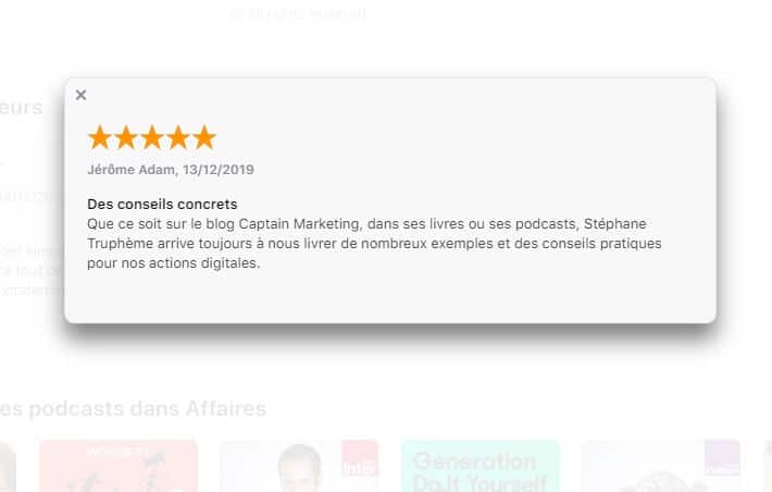 Avis sur iTune du podcast de Stephane Trupheme