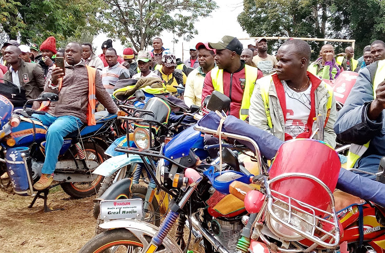 A section of the bodaboda riders during the registration launch at Kerugoya stadium.