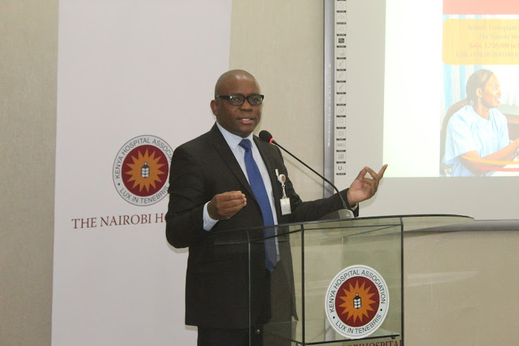 The Nairobi Hospital Ag CEO Chris Abeid addresses the media on July 30, 2019