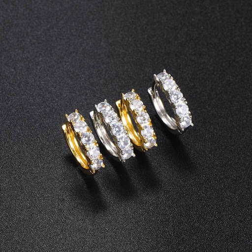 Title 4, Hip Hop Micro-Inlaid Single Row Five Zircon Ear...