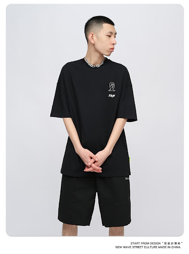 Title 9, Black alien print loose hip hop street style t-...