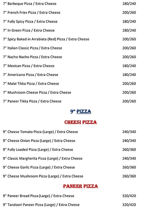 London Pizza menu 