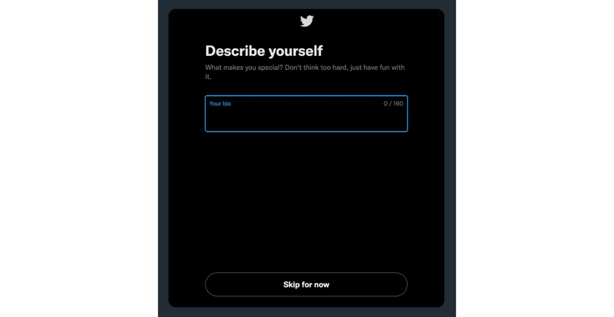 SaaS onboarding example #2 - twitter simple sign up page