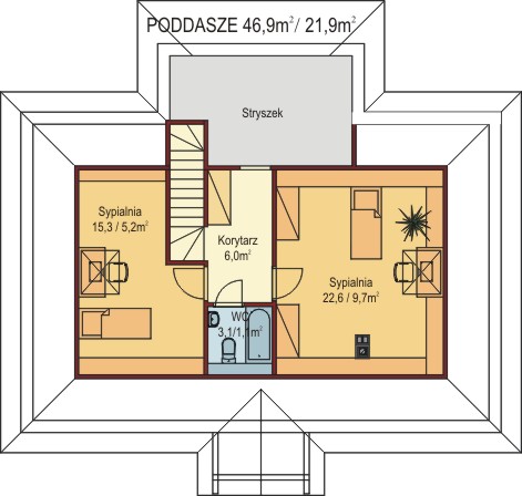 Domek Kaszubski szkielet drewniany 014 SOK - Rzut poddasza