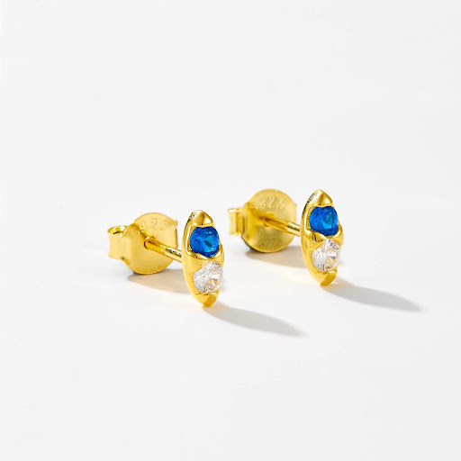 Title 3, S925 Sterling Silver Blue Zircon Stud Earrings,...