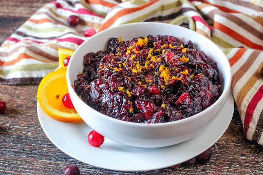 Traditional Cranberry Relish with orange zest on top.