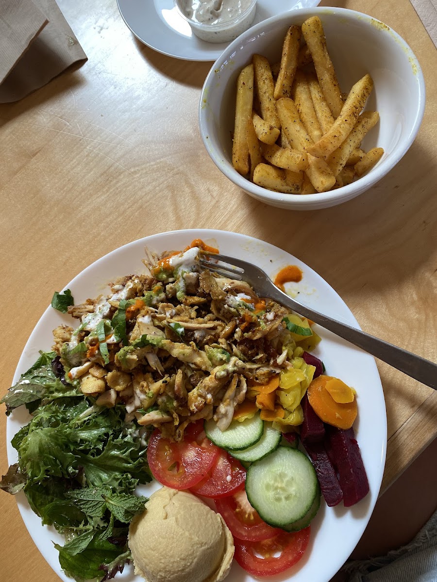 Shawarma bowl and spiced fries