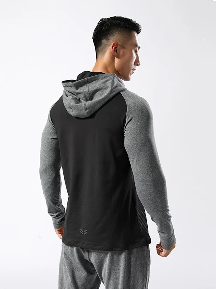 Felpa sportiva con cappuccio da uomo, ampia, traspirante, a maniche lunghe, perfetta per il fitness e lo sport.