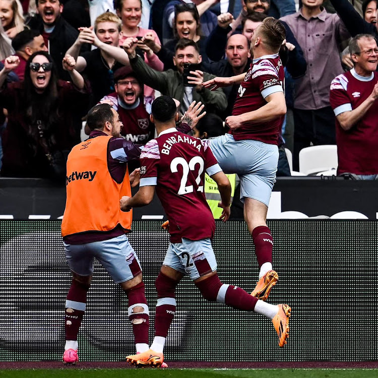 West Ham's Jarrod Bowen celebrates after scoring against Arsenal