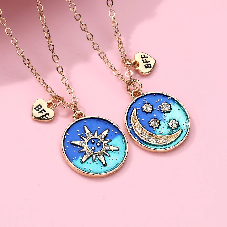 Collier de couple Soleil Lune XINGX Alliage Huile Coulée Ensemble. Cadeau romantique pour amis et amoureux. Design de bijoux unique.