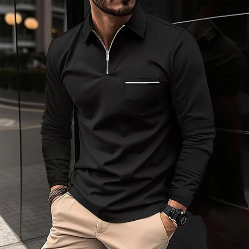 Title 5, Autumn Polo Shirt Zipper Mens Long Sleeve Comf...