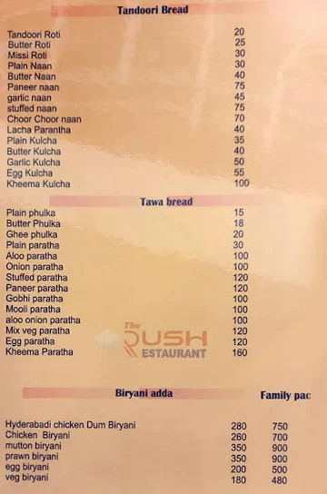 The Rush Restaurant menu 