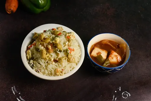 Egg Chicken Fried Rice With Chilli Paneer