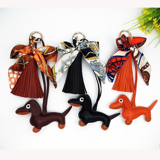 Title 5, Lederen Teckel Hanger met Kwast, Tas Ornament, ...