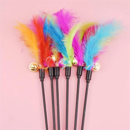 1/2/3PCS Cat Toys Random Color Cat Stick Feather Cat Toy with Small Bell Kitten Cat Interactive Toys Cat Supplies Pet Pr