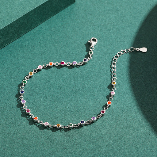 Title 4, S925 Sterling Silver Rainbow Stone Bracelet, a ...