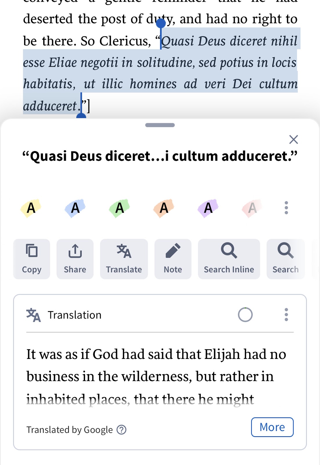 Latin being translated into English with Logos autotranslate