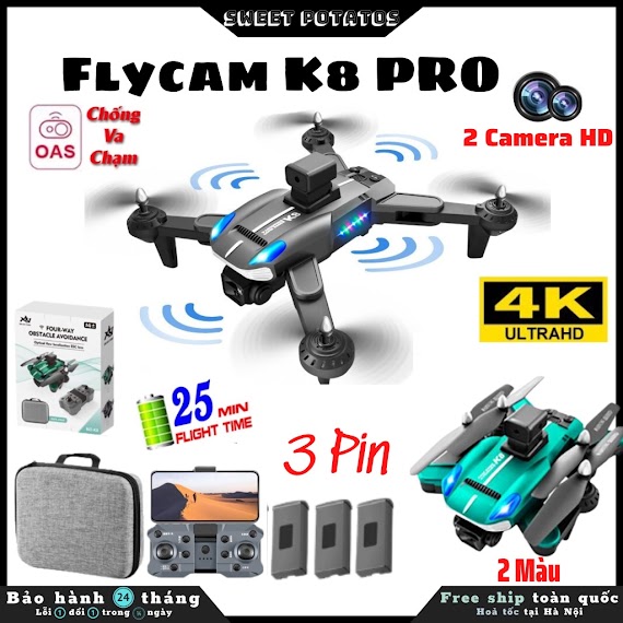 Shop Flycam Hà Nộimáy Bay Điều Khiển Từ Xa K8 Pro, Flycam Máy Bay Điều Khiển Từ Xa 4 Cánh, Cảm Biến Chống Va Đập