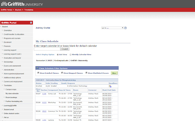 Griffith Class Schedule Exporter