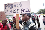 BLF (in black) and EFF (in red) demonstrated during Pravin Gordhan's testimony at the state capture commission in Parktown, Johannesburg, on November 19 2018.