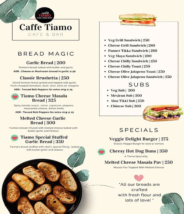 Tiamo Caffe & Bar menu 