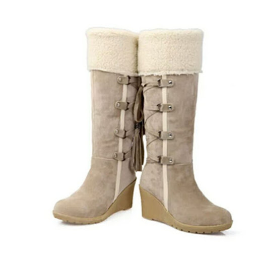 Title 3, Frosted lace-up fringed snow boots for winter w...