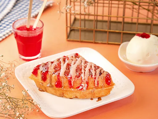 Strawberry Waffle With Vanilla Ice Cream Scoop