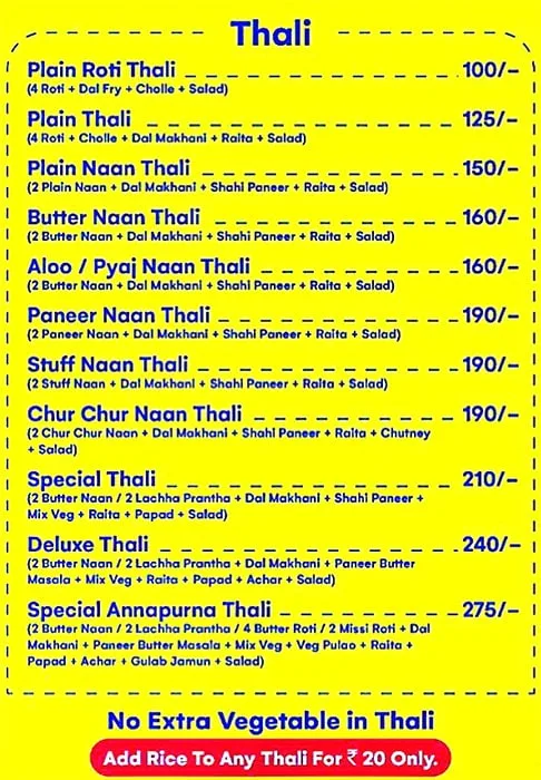 Jai Mata Di Annapurna Rasoi menu 