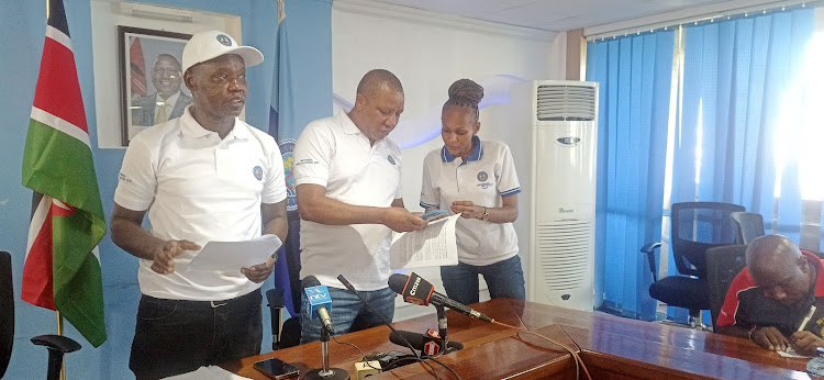 KPA managing director Captain William Ruto and chairman Benjamin Tayari at the KPA headquarters in Mombasa on Monday.