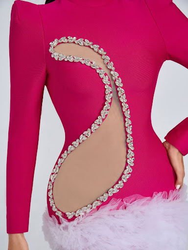 Title 3, Rose Red Raglan Long Sleeve Sexy Ball Gown Dress